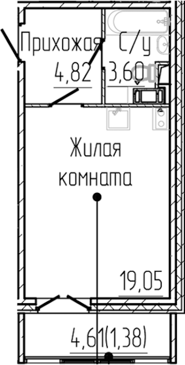 Квартира студия 28.85 м², 7/8 эт., ЖК «SERTOLOVO PARK»